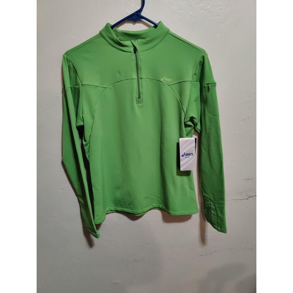 Asics Women's Pullover Training Jacket Green Size Medium Sleeve Thumb Holes - Picture 2 of 16